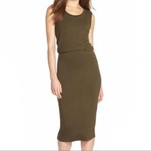 Leith olive green bodycon sleeveless midi dress